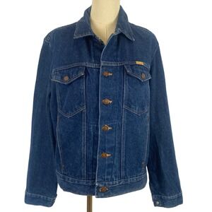 Vintage 90s Rustler Men's M Blue Denim Trucker Jacket 100% Cotton Heavyweight